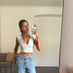 Urban Outfitters White Deep V-Neck Crop Top